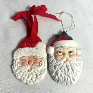 Set Of Two Very Vintage Santa Claus Ornaments Both Different Materials